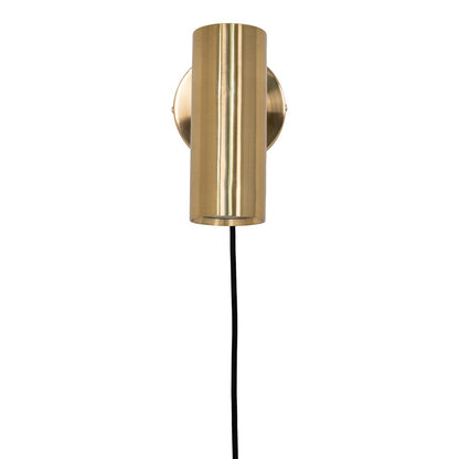 Zijaanzicht van de messing wandlamp Paris met zwarte textielkabel