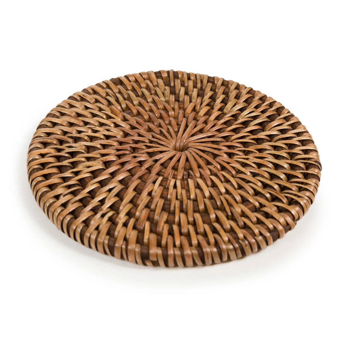 Onderzetter rotan bruin rond 11 cm schuin van boven