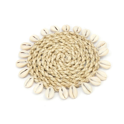 Onderzetter zeegras schelpen rond naturel 12 cm