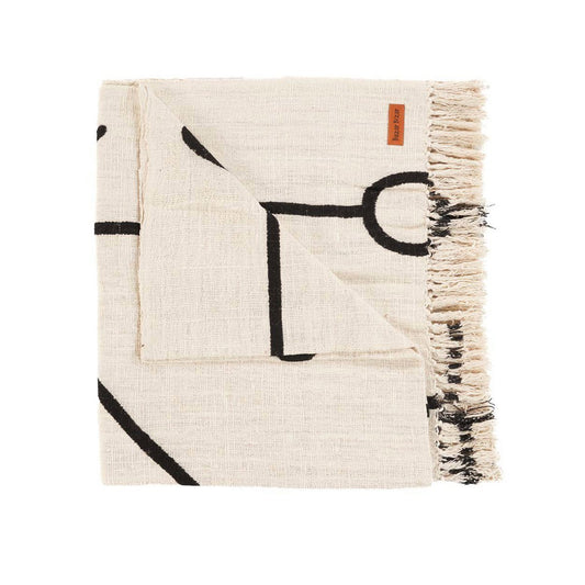 Opgevouwen katoenen bedsprei wit Evil Eye met franjes