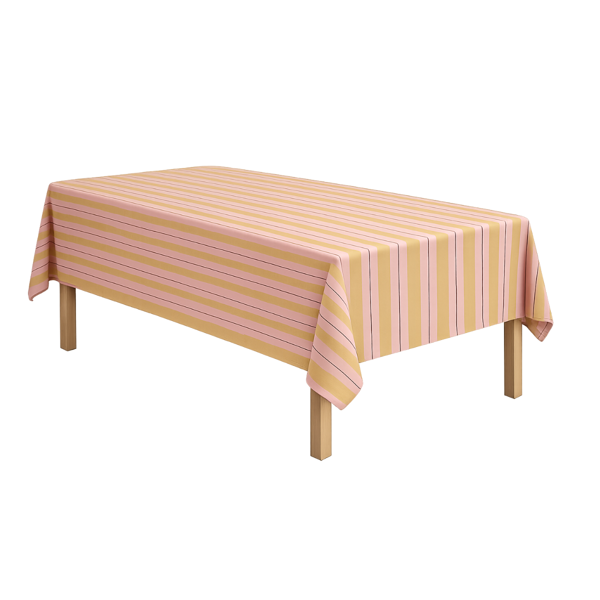 Oranje katoenen tafelkleed gestreept 250x140 cm op tafel op wit achtergrond