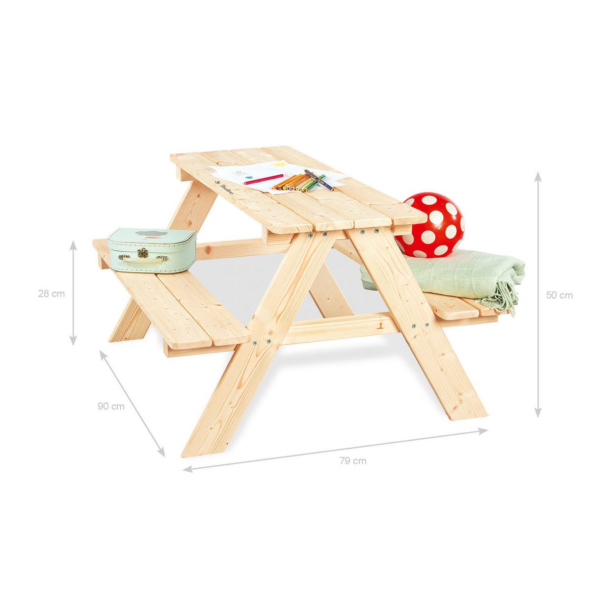 Afmetingen van de houten Picknickbank Nicki For 4