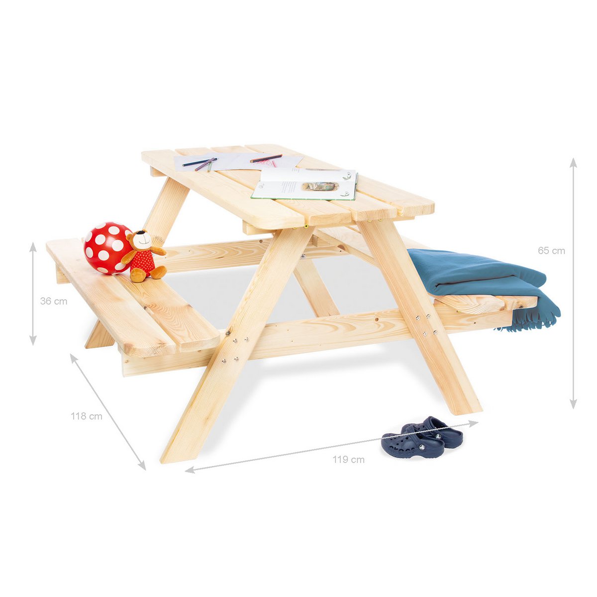 Afmetingen van de houten beige Picknickbank Nicki for 4 Maxi