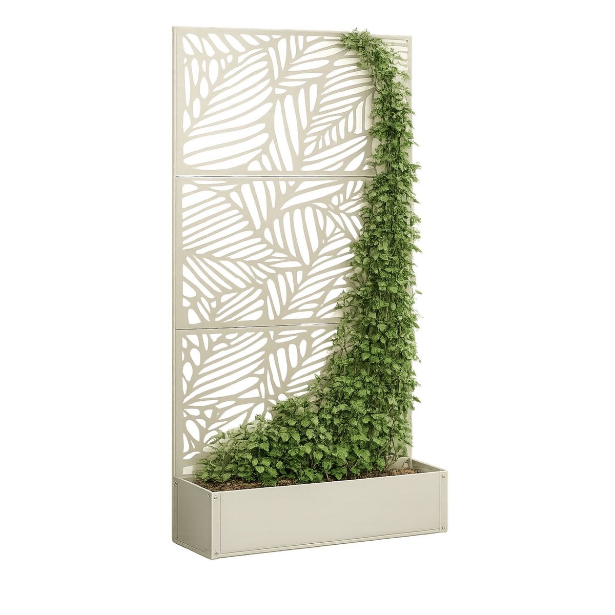 Plantenbak met klimrek gebroken wit metaal 174 cm Sapri met planten erin