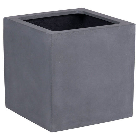 Plantenbak voor buiten in grijs fiberstone El Salvador, schuin van de zijkant