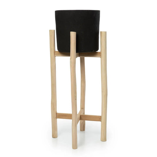 Plantenstandaard in teakhout en terracotta