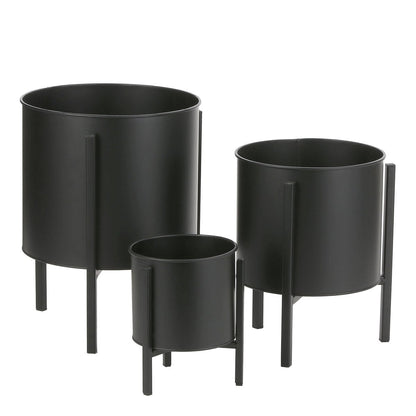 Plantenstandaard met pot in zwart set van 3