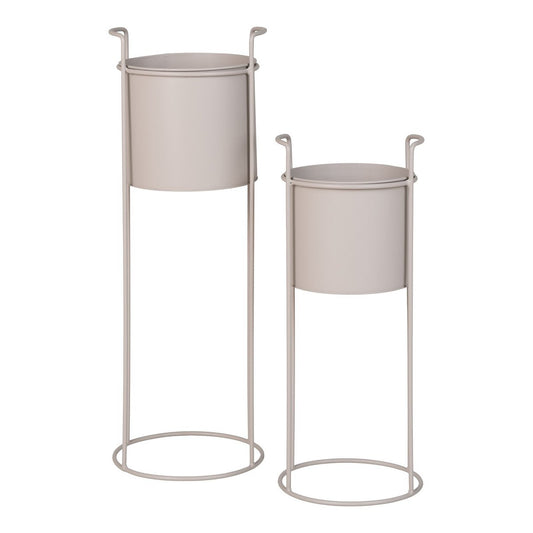 Plantenstandaard met pot set van 2 in zandwit
