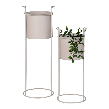 Plantenstandaard set van 2 in zandwit met plant. Je vindt bij Luben plantenstandaarden in wit.