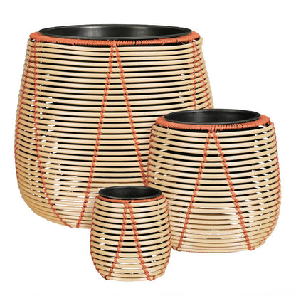 Potten voor buiten set van 3 in beige met oranje details Cancun, 3 potten bij elkaar