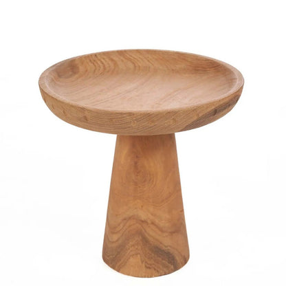 Rond houten taartplateau met natuurlijke rotanlook en stevige conische voet, perfect voor het stijlvol presenteren van taarten, gebak of snacks. Een tijdloos en decoratief serveerplateau dat warmte toevoegt aan elke tafelsetting.
