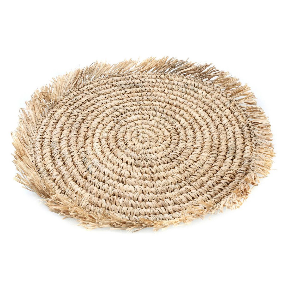 Raffia placemat rond naturel 45 cm schuin van de zijkant