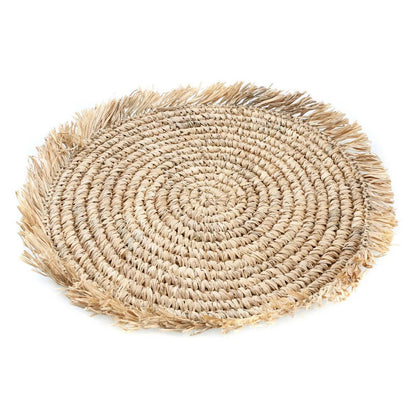 Raffia placemat rond naturel 45 cm schuin van de zijkant