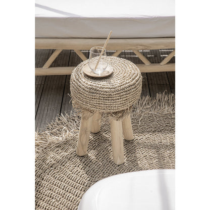 Rond bruin raffia tapijt 100cm in boho setting bij andere raffia artikelen