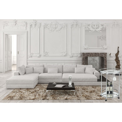 Ronde barcart roestvrij staal met spiegelbladen 57 cm in een luxe antiek interieur met witte muren en banken
