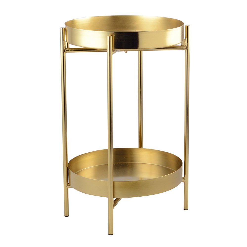 Ronde bijzettafel goud metaal met opbergruimte 32 cm