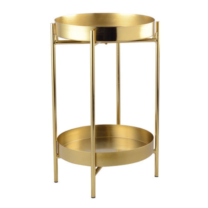 Ronde bijzettafel goud metaal met opbergruimte 32 cm