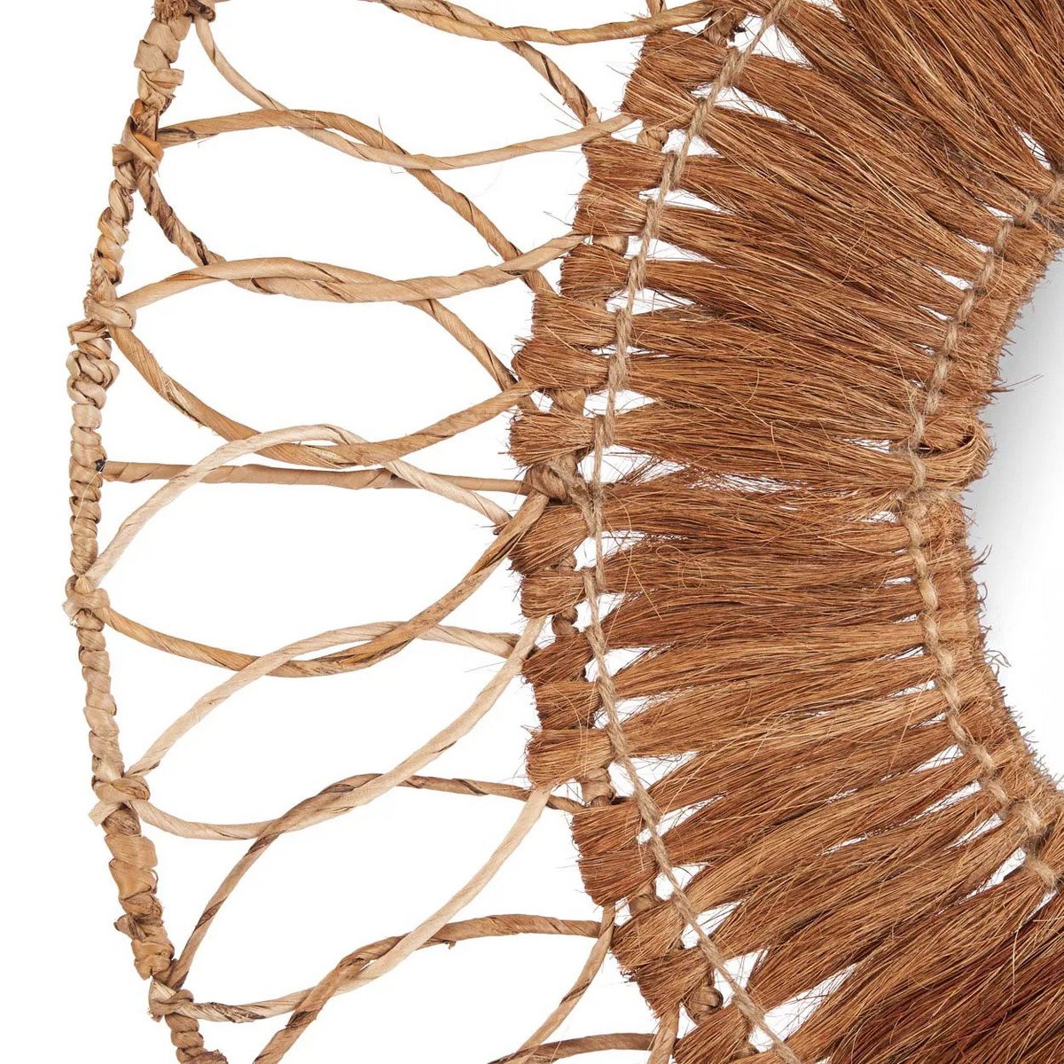 Ronde spiegel naturel Montezuma, detail van het geweven materiaal