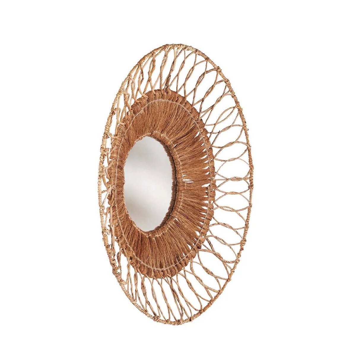 Ronde spiegel naturel Montezuma, van de zijkant