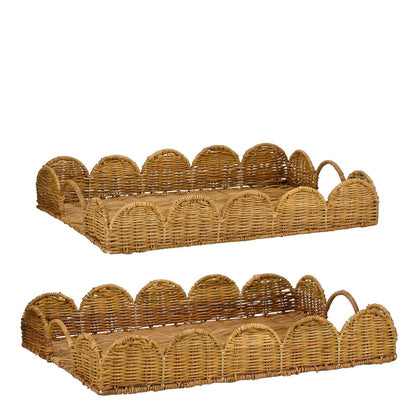 Rotan dienblad rechthoekig set van 2 bruin met handvatten Eleta