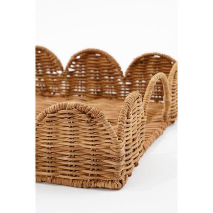 Rotan dienblad rechthoekig set van 2 bruin met handvatten Eleta detail van de rand