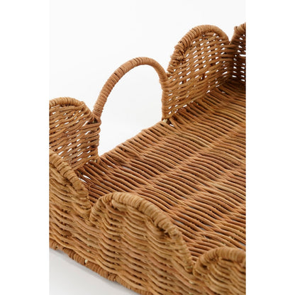 Rotan dienblad rechthoekig set van 2 bruin met handvatten Eleta detail van het materiaal