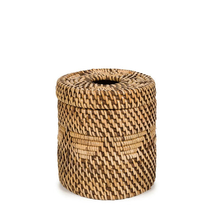 Rotan tissuehouder naturel rond met deksel, duidelijk geweven