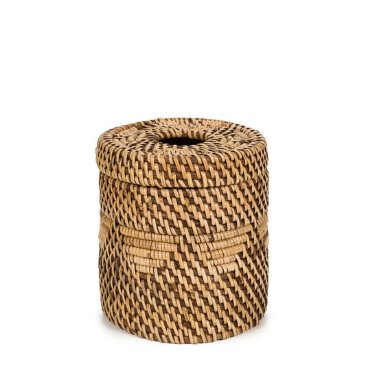 Rotan tissuehouder naturel rond met deksel, duidelijk geweven