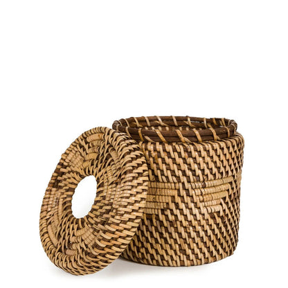 Rotan tissuehouder naturel rond met deksel ernaast