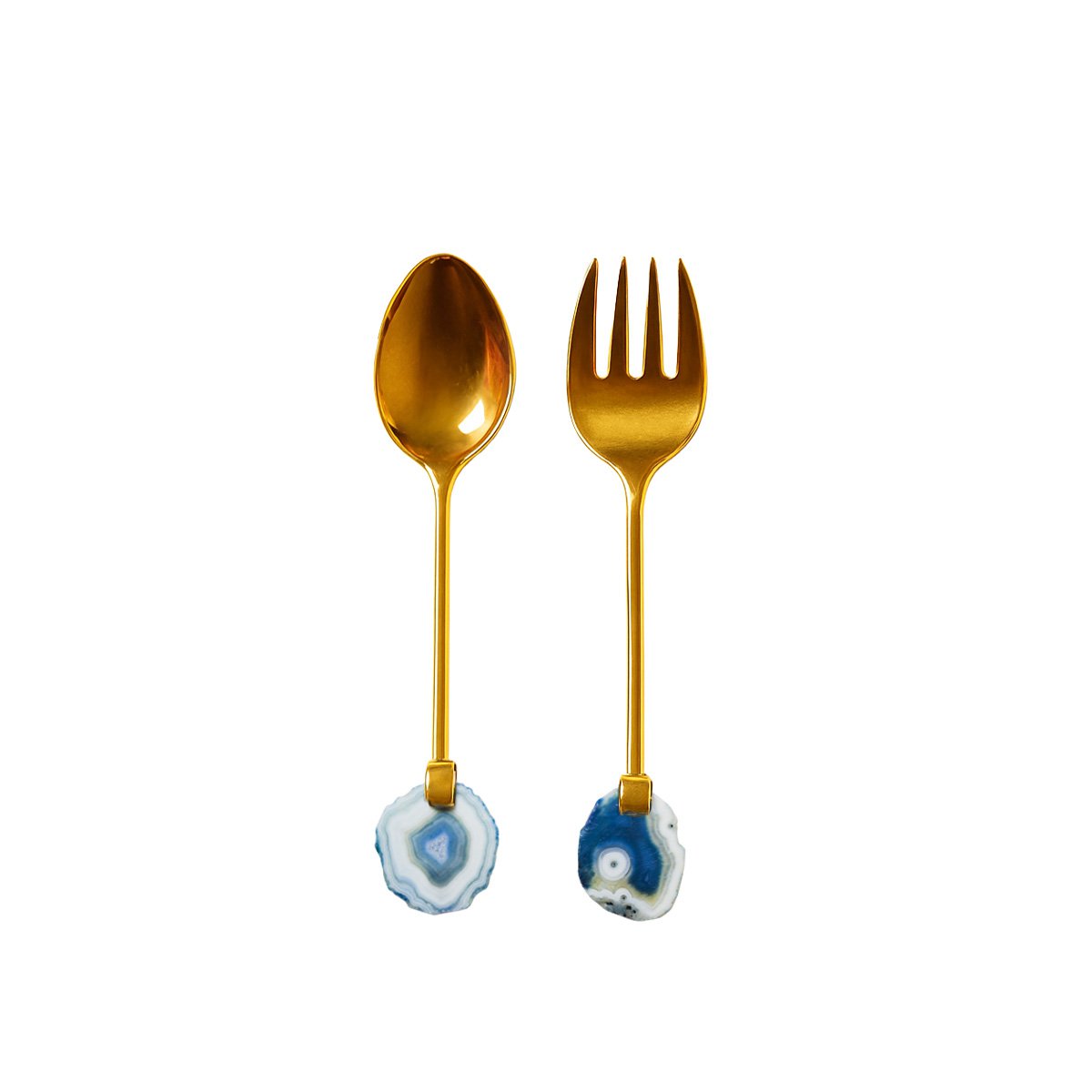 Saladebestek goud en Agaat, verkrijgbaar bij Luben voor een mooie tafelaankleding