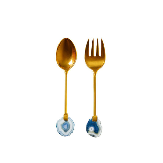 Saladebestek goud en Agaat, verkrijgbaar bij Luben voor een mooie tafelaankleding