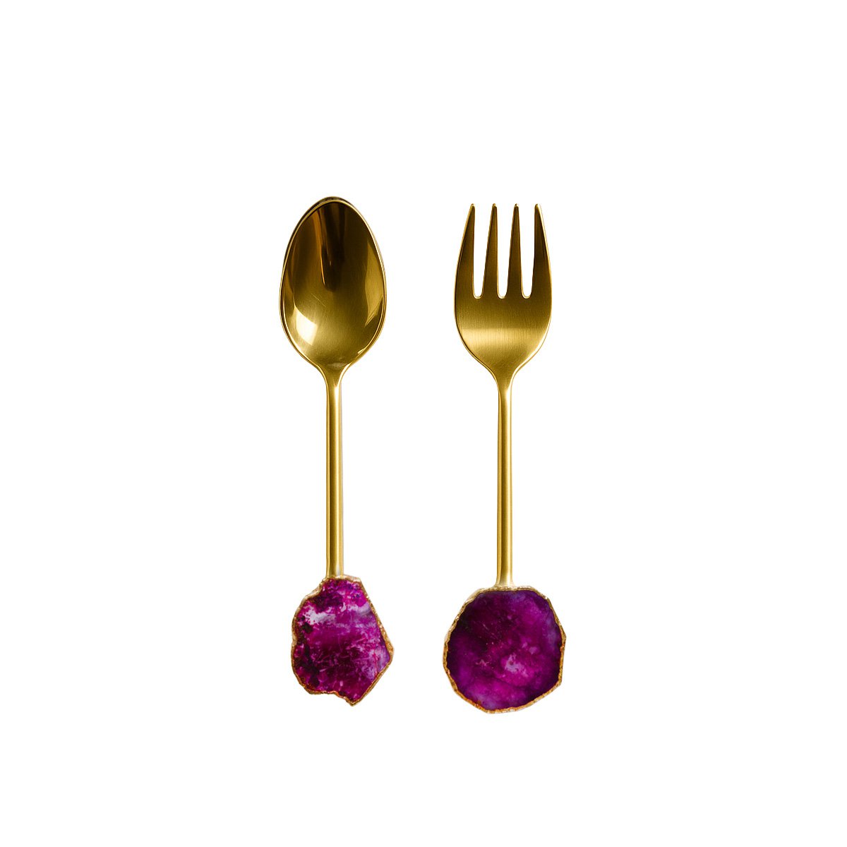Saladebestek goud met roze agaat