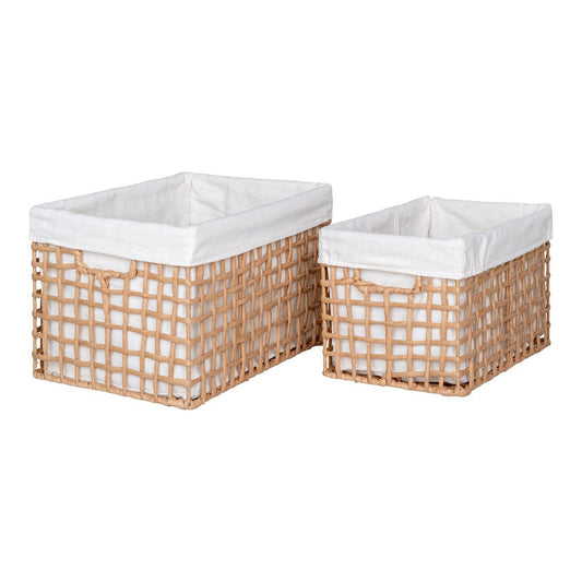 Set van twee rechthoekige opbergmanden van papier met witte stoffen liner