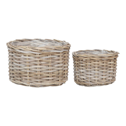 Set van twee ronde opbergmanden van kubu rotan in natuurlijke kleur