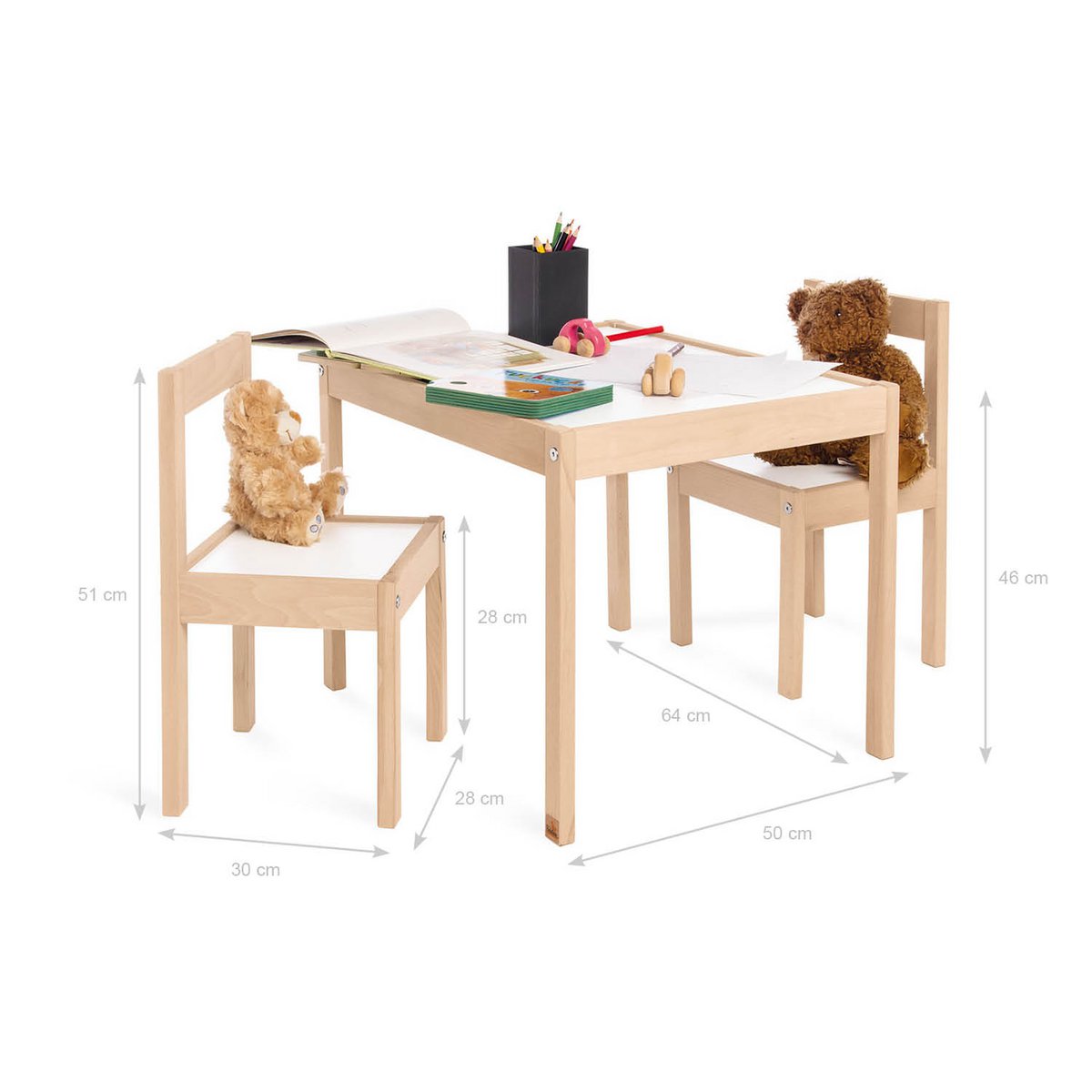 Afmetingen van de houten Tafel- en stoelenset Olaf