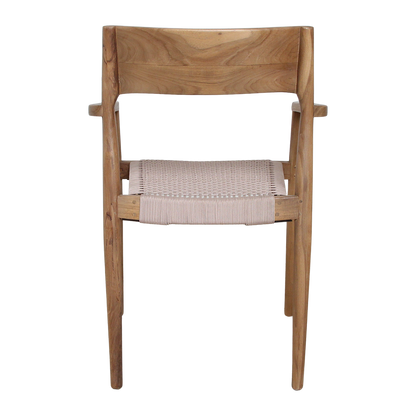 Tuinstoel teak donker met armleuning van de achterkant