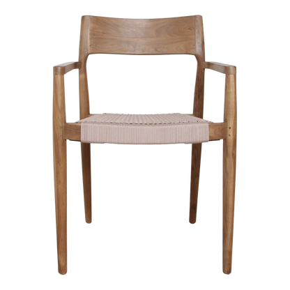 Tuinstoel teak donker met armleuning van de voorkant