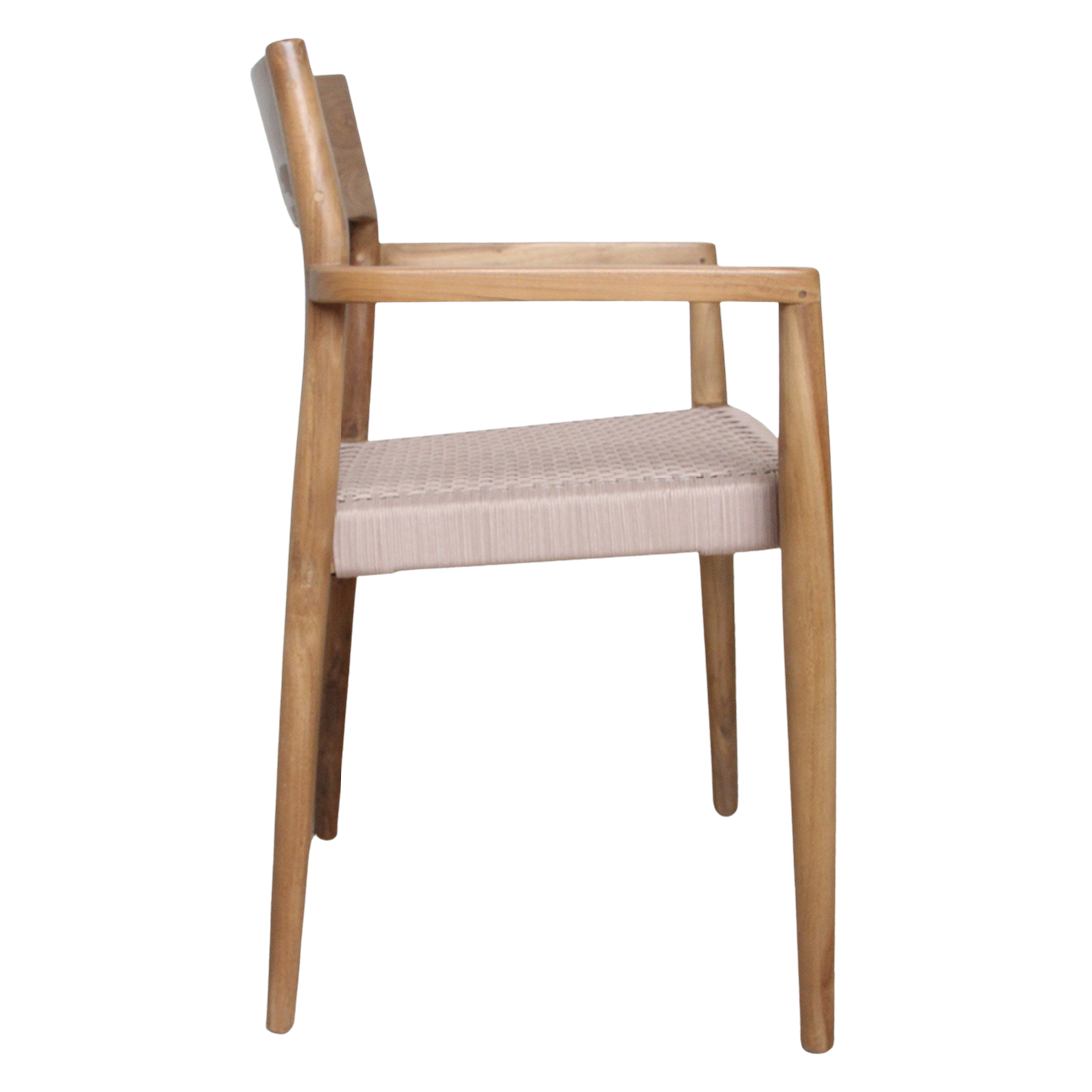 Tuinstoel teak donker met armleuning vanaf de zijkant