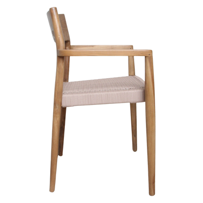 Tuinstoel teak donker met armleuning vanaf de zijkant