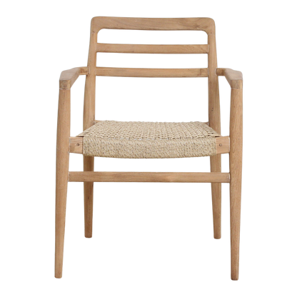 Tuinstoel teak in naturel Verano vanaf de voorzijde