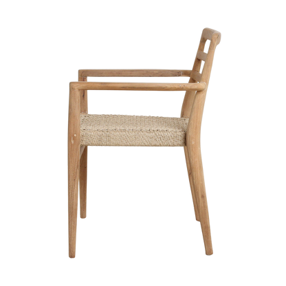 Tuinstoel teak in naturel Verano vanaf de zijkant