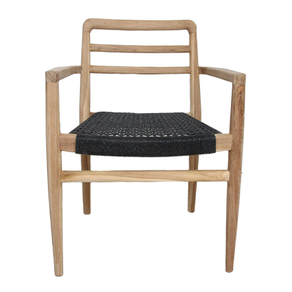 Tuinstoel teak zwart met armleuning Verano van de voorkant