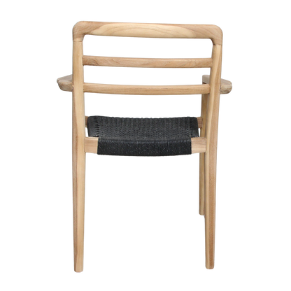 Tuinstoel teak zwart met armleuning Verano vanaf de achterkant