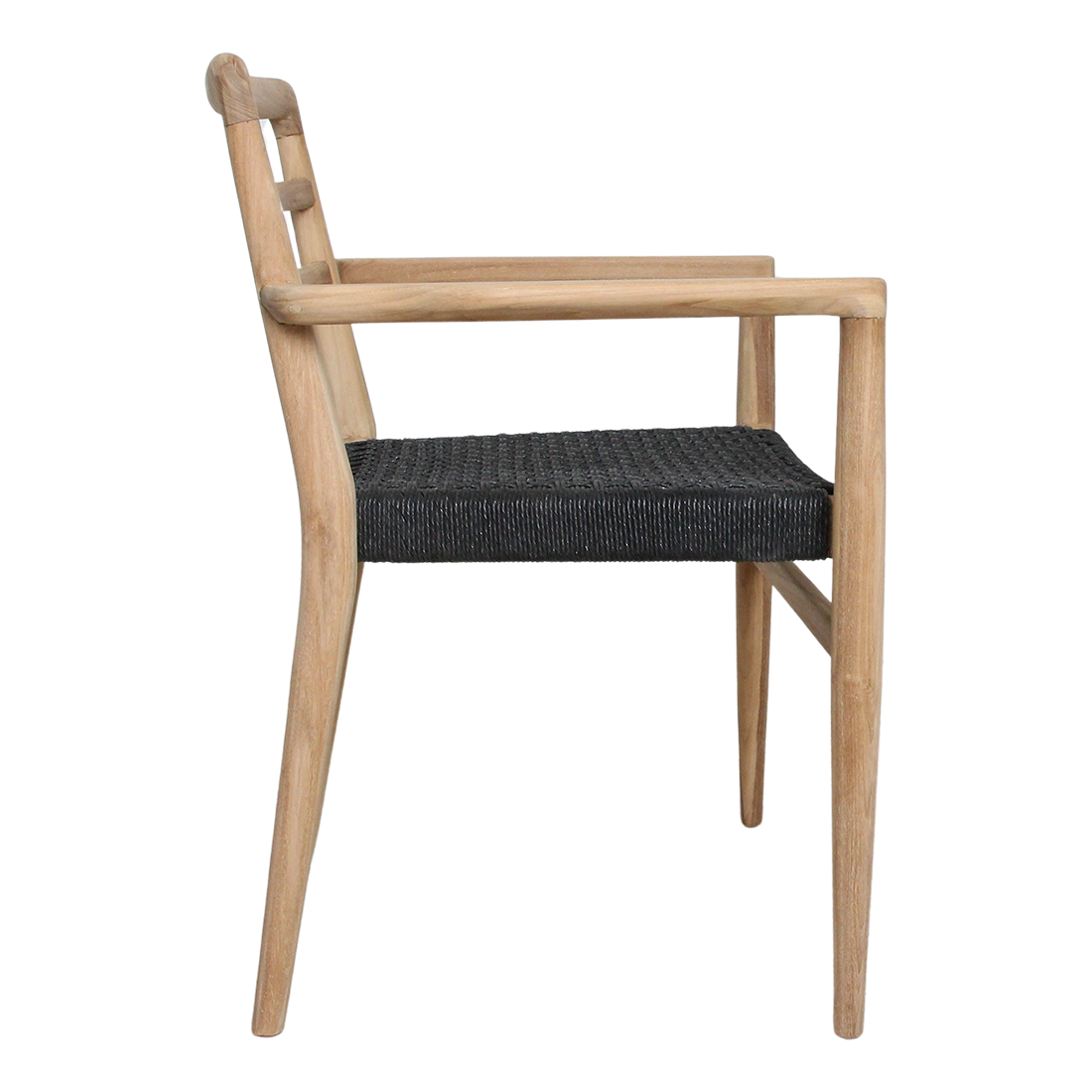 Tuinstoel teak zwart met armleuning Verano vanaf de zijkant