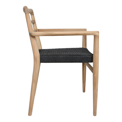Tuinstoel teak zwart met armleuning Verano vanaf de zijkant