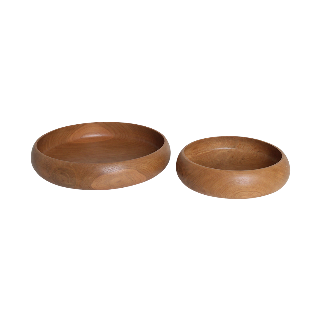 Twee teakhouten schalen naturel rond 37 cm Sera en een kleinere