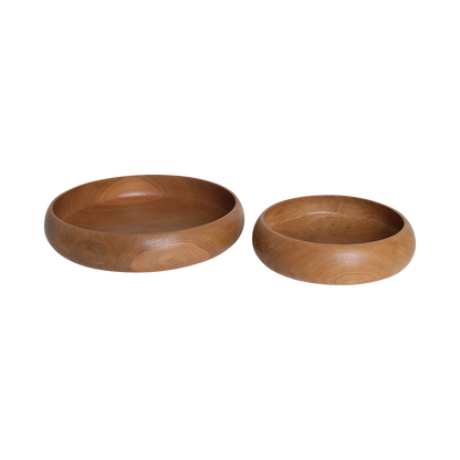 Twee teakhouten schalen naturel rond 37 cm Sera en een kleinere