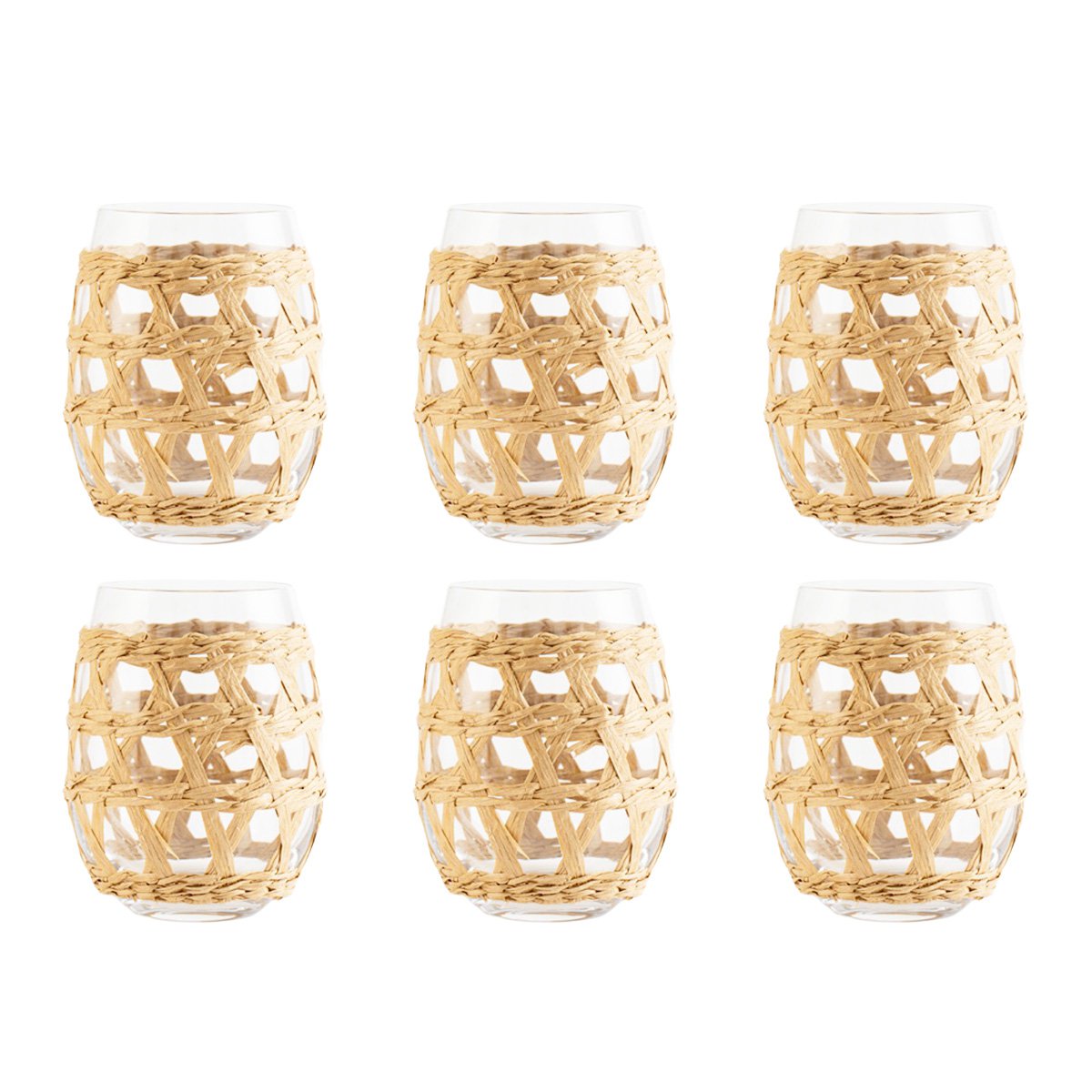 Waterglas met rotanomhulsel set van 6