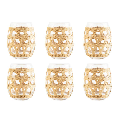 Waterglas met rotanomhulsel set van 6