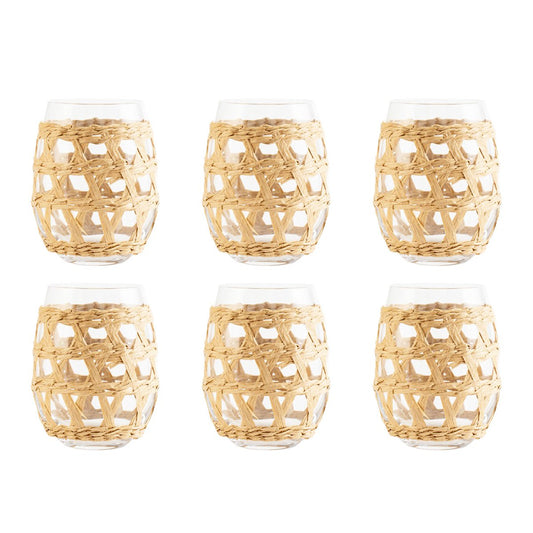 Waterglas met rotanomhulsel set van 6